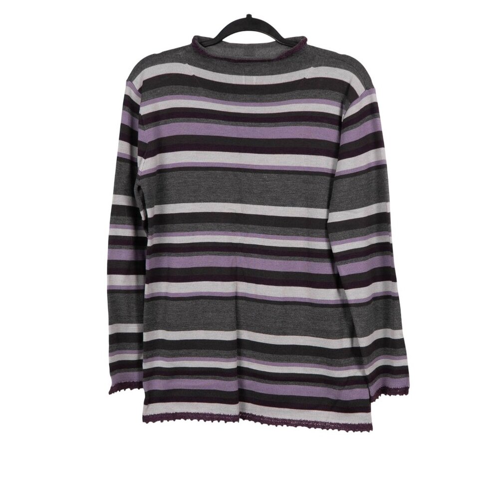 Villager Liz Claiborne Striped Sweater M Womens New Rolled Knit Hem Purple Gray